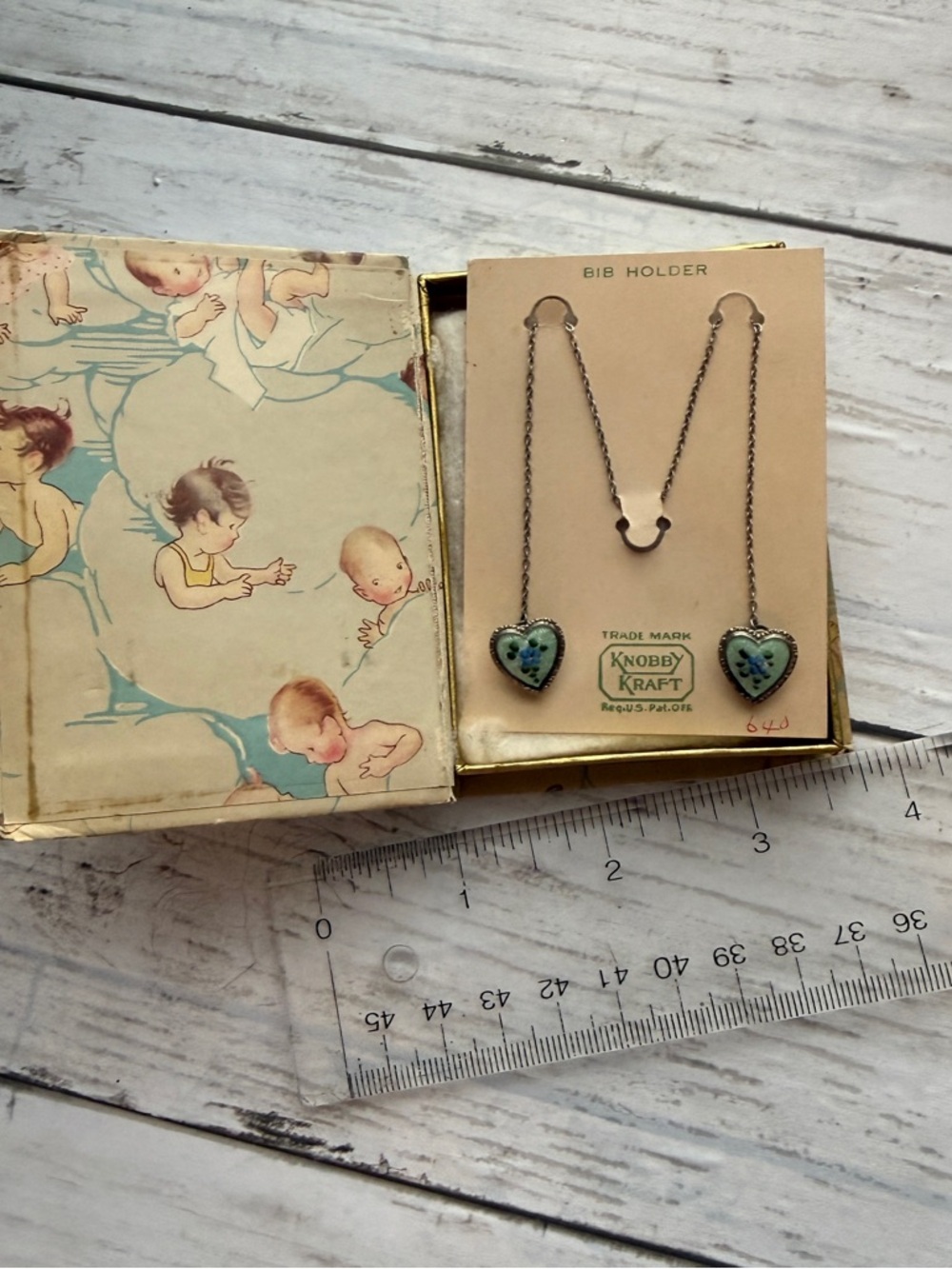 Vintage Green Heart Bib Holder - Kids Accessories